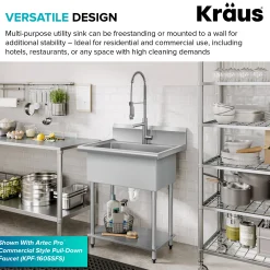 KRAUS Standart Pro 32” 18-Gauge Stainless Steel Single Bowl Commercial Style Laundry Utility Sink