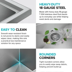 KRAUS Standart Pro 32” 18-Gauge Stainless Steel Single Bowl Commercial Style Laundry Utility Sink