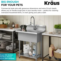 KRAUS Standart Pro 32” 18-Gauge Stainless Steel Single Bowl Commercial Style Laundry Utility Sink