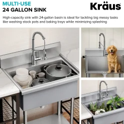 KRAUS Standart Pro 32” 18-Gauge Stainless Steel Single Bowl Commercial Style Laundry Utility Sink