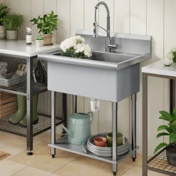 KRAUS Standart Pro 32” 18-Gauge Stainless Steel Single Bowl Commercial Style Laundry Utility Sink