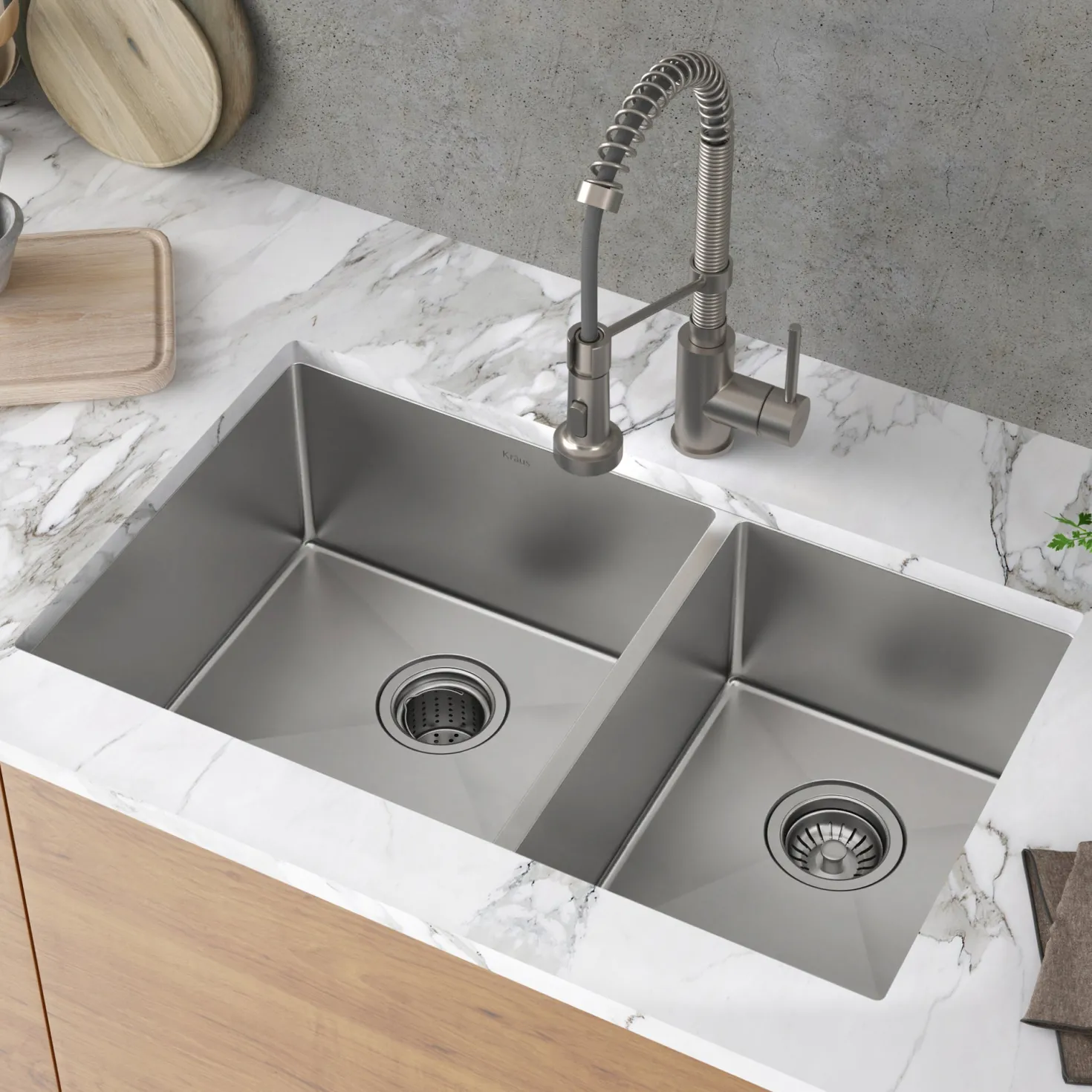KRAUS Standart PRO 33" Undermount 60/40 Double Bowl Stainless Steel Kitchen Sink