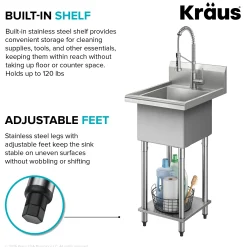 KRAUS Standart Pro 19” Wide Stainless Steel Laundry Utility Sink