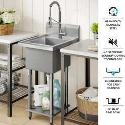 KRAUS Standart Pro 19” Wide Stainless Steel Laundry Utility Sink