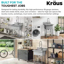 KRAUS Standart Pro 24” Wide Stainless Steel Laundry Utility Sink