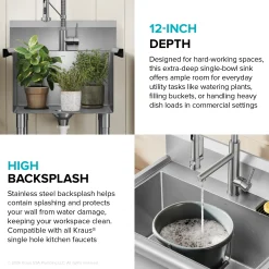 KRAUS Standart Pro 24” Wide Stainless Steel Laundry Utility Sink