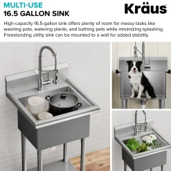 KRAUS Standart Pro 24” Wide Stainless Steel Laundry Utility Sink