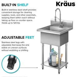 KRAUS Standart Pro 24” Wide Stainless Steel Laundry Utility Sink