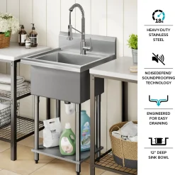 KRAUS Standart Pro 24” Wide Stainless Steel Laundry Utility Sink
