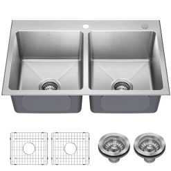 KRAUS 33” Topmount Double Bowl Stainless Steel Kitchen Sink