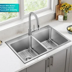 KRAUS 33” Topmount Double Bowl Stainless Steel Kitchen Sink