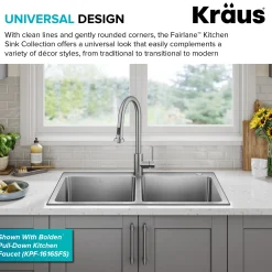 KRAUS 33” Topmount Double Bowl Stainless Steel Kitchen Sink