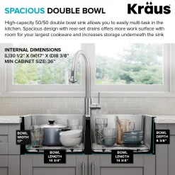 KRAUS 33” Topmount Double Bowl Stainless Steel Kitchen Sink