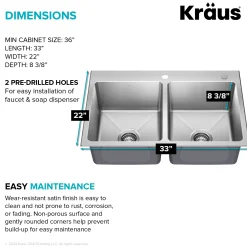 KRAUS 33” Topmount Double Bowl Stainless Steel Kitchen Sink