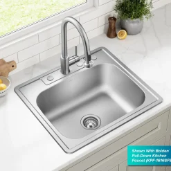 KRAUS 25" Topmount Single Bowl 18 Gauge Stainless Steel Kitchen Sink with NoiseDefend Soundproofing
