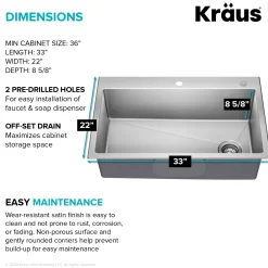 KRAUS 33” Topmount Single Bowl Stainless Steel Kitchen Sink
