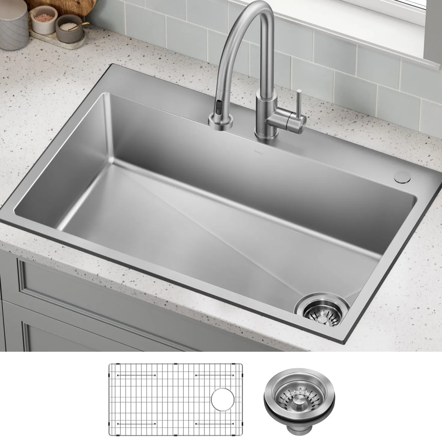 KRAUS 33” Topmount Single Bowl Stainless Steel Kitchen Sink