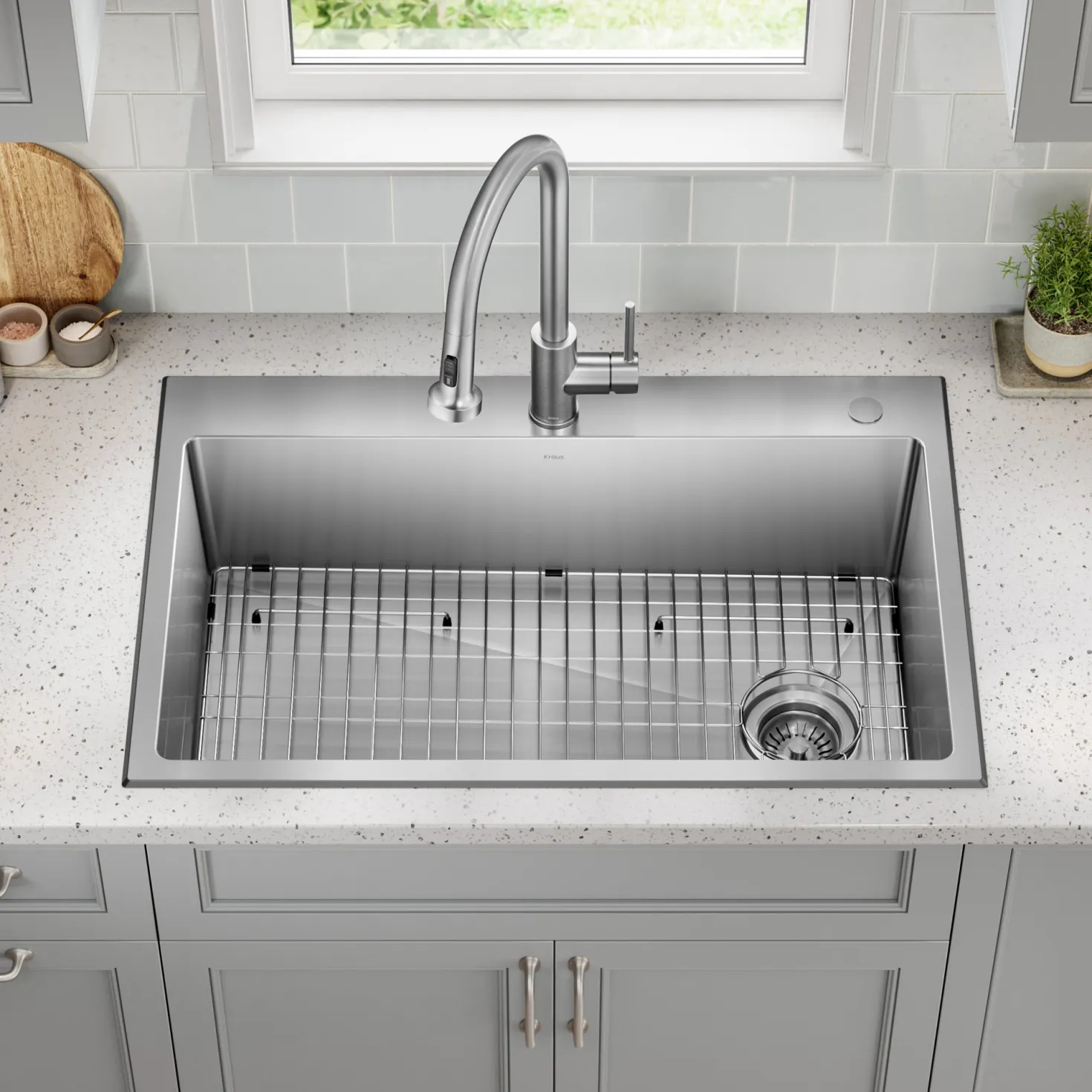 KRAUS 33” Topmount Single Bowl Stainless Steel Kitchen Sink