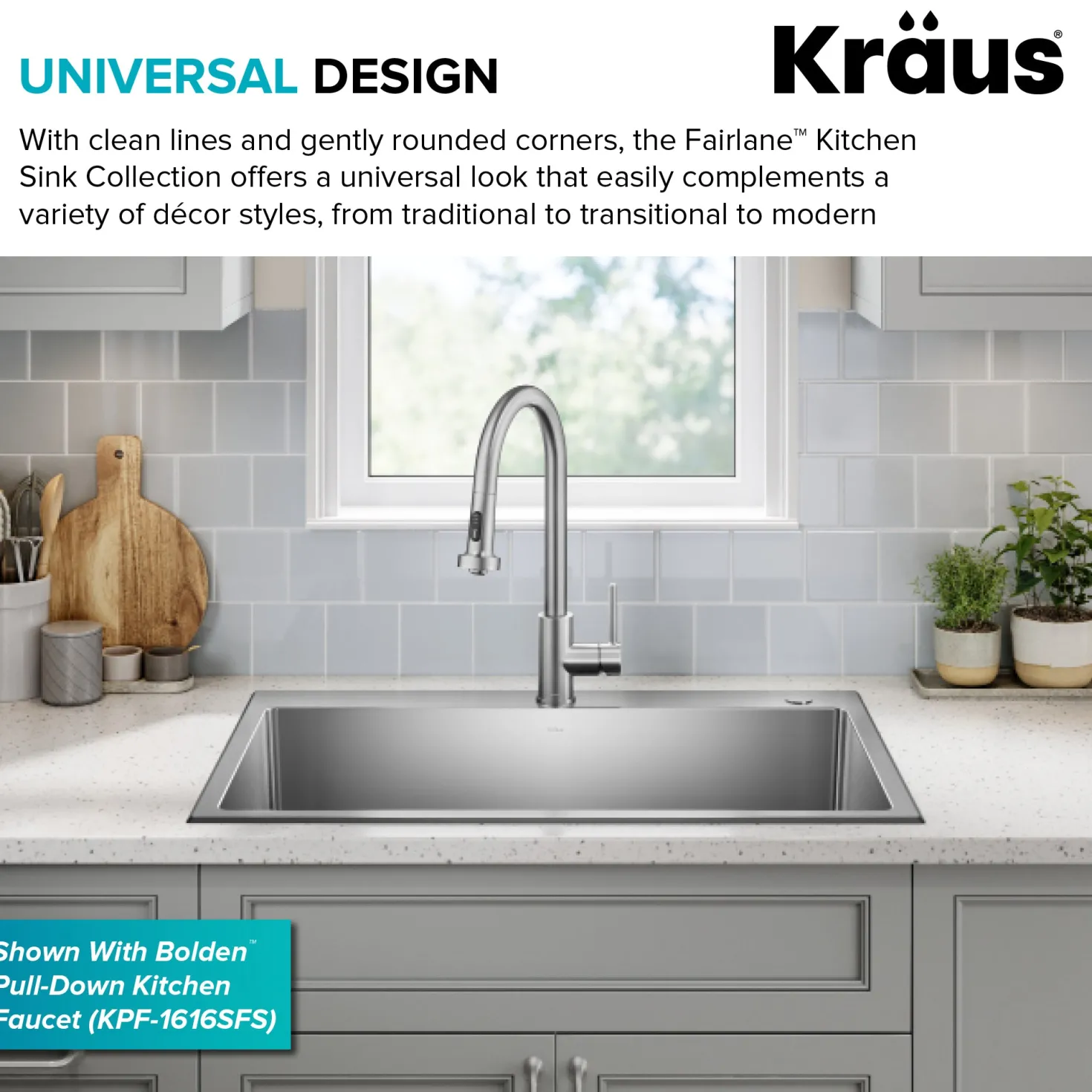 KRAUS 33” Topmount Single Bowl Stainless Steel Kitchen Sink