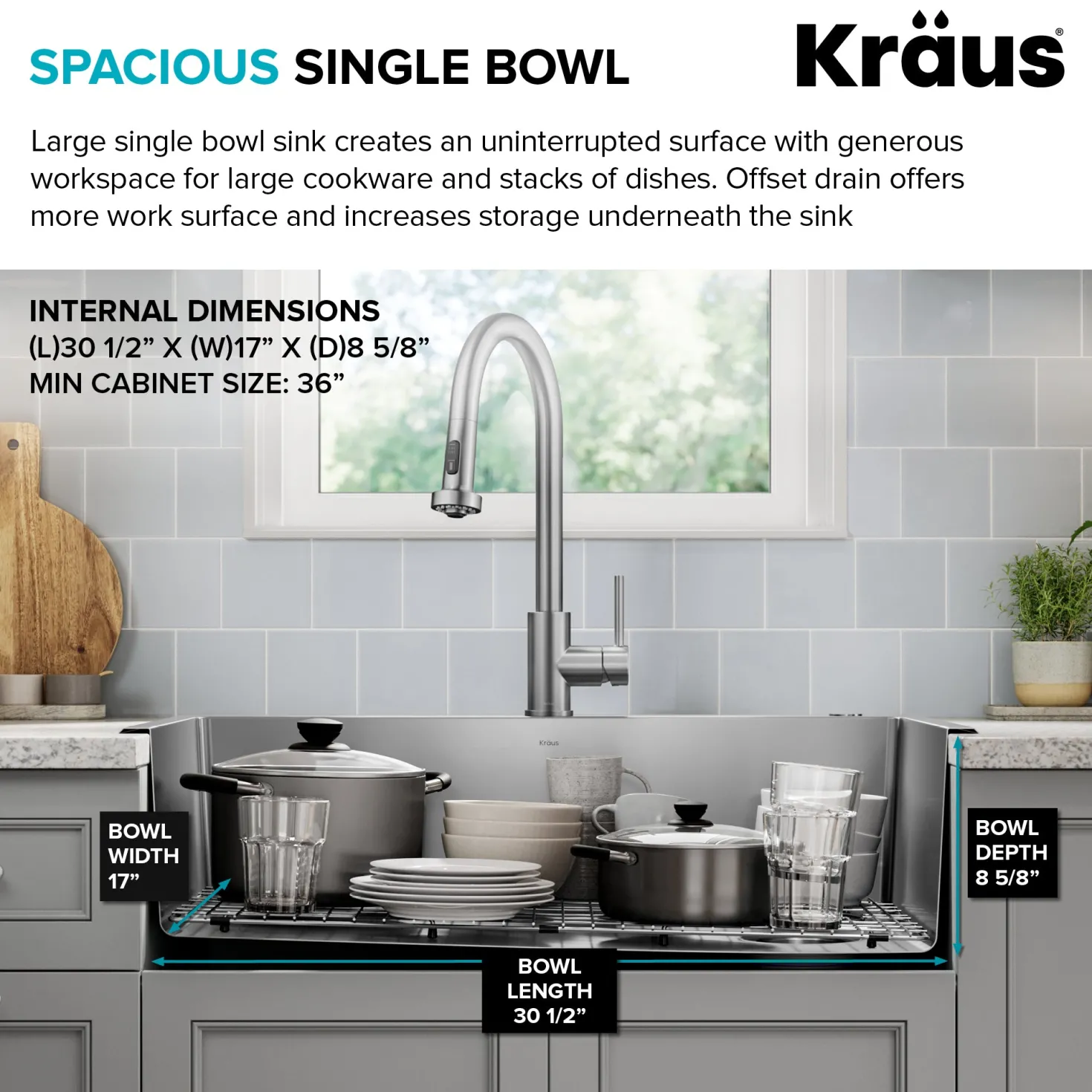 KRAUS 33” Topmount Single Bowl Stainless Steel Kitchen Sink