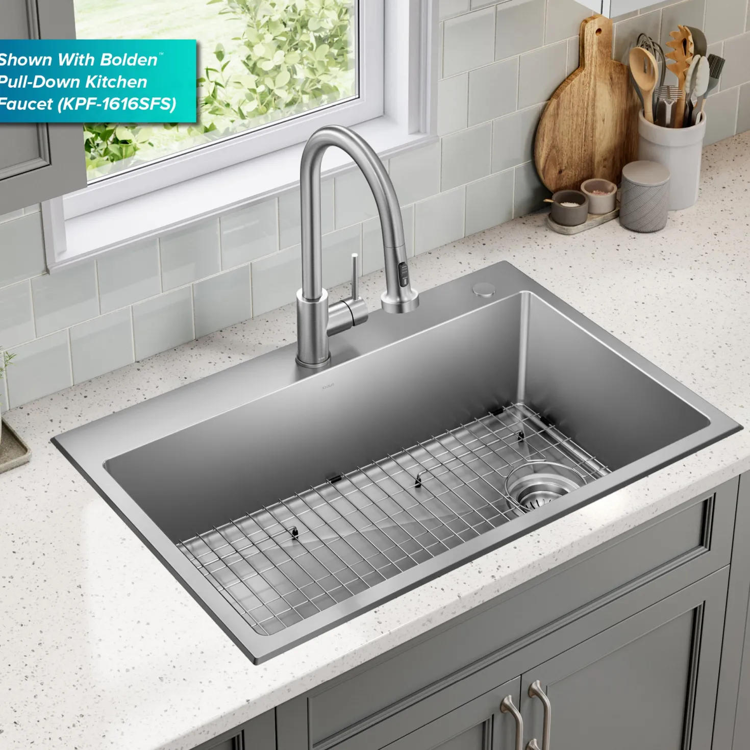 KRAUS 33” Topmount Single Bowl Stainless Steel Kitchen Sink