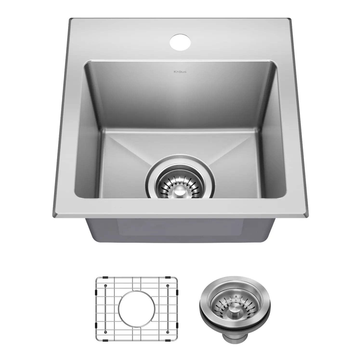 KRAUS 15” Topmount Single Bowl Stainless Steel Kitchen Bar Sink