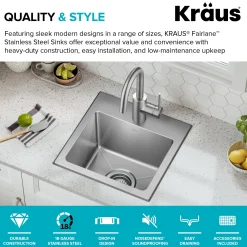 KRAUS 15” Topmount Single Bowl Stainless Steel Kitchen Bar Sink