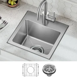KRAUS 15” Topmount Single Bowl Stainless Steel Kitchen Bar Sink