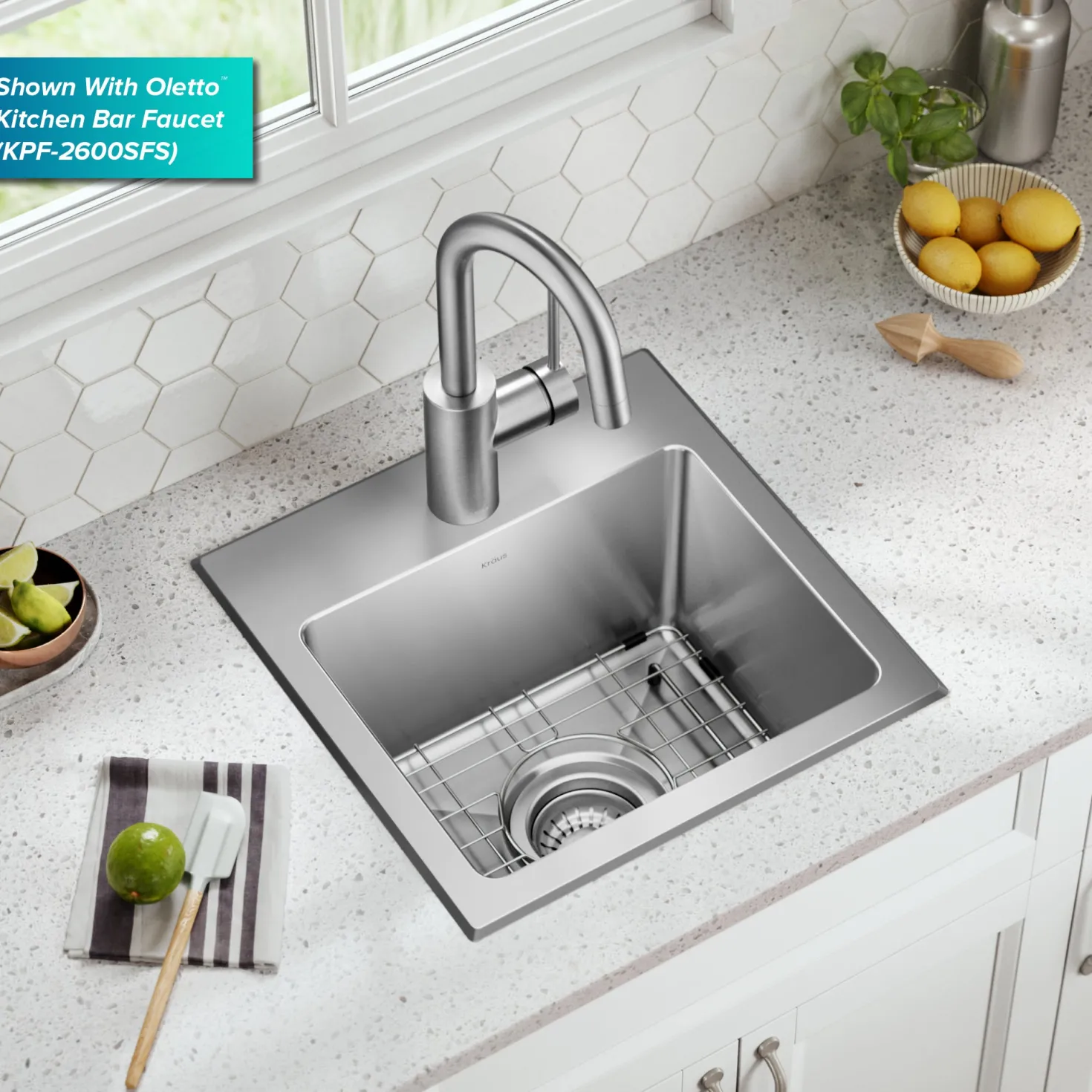 KRAUS 15” Topmount Single Bowl Stainless Steel Kitchen Bar Sink