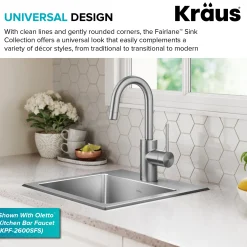 KRAUS 15” Topmount Single Bowl Stainless Steel Kitchen Bar Sink