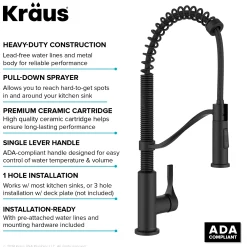 KRAUS Torak Single Handle Pull Down Kitchen Faucet in Matte Black