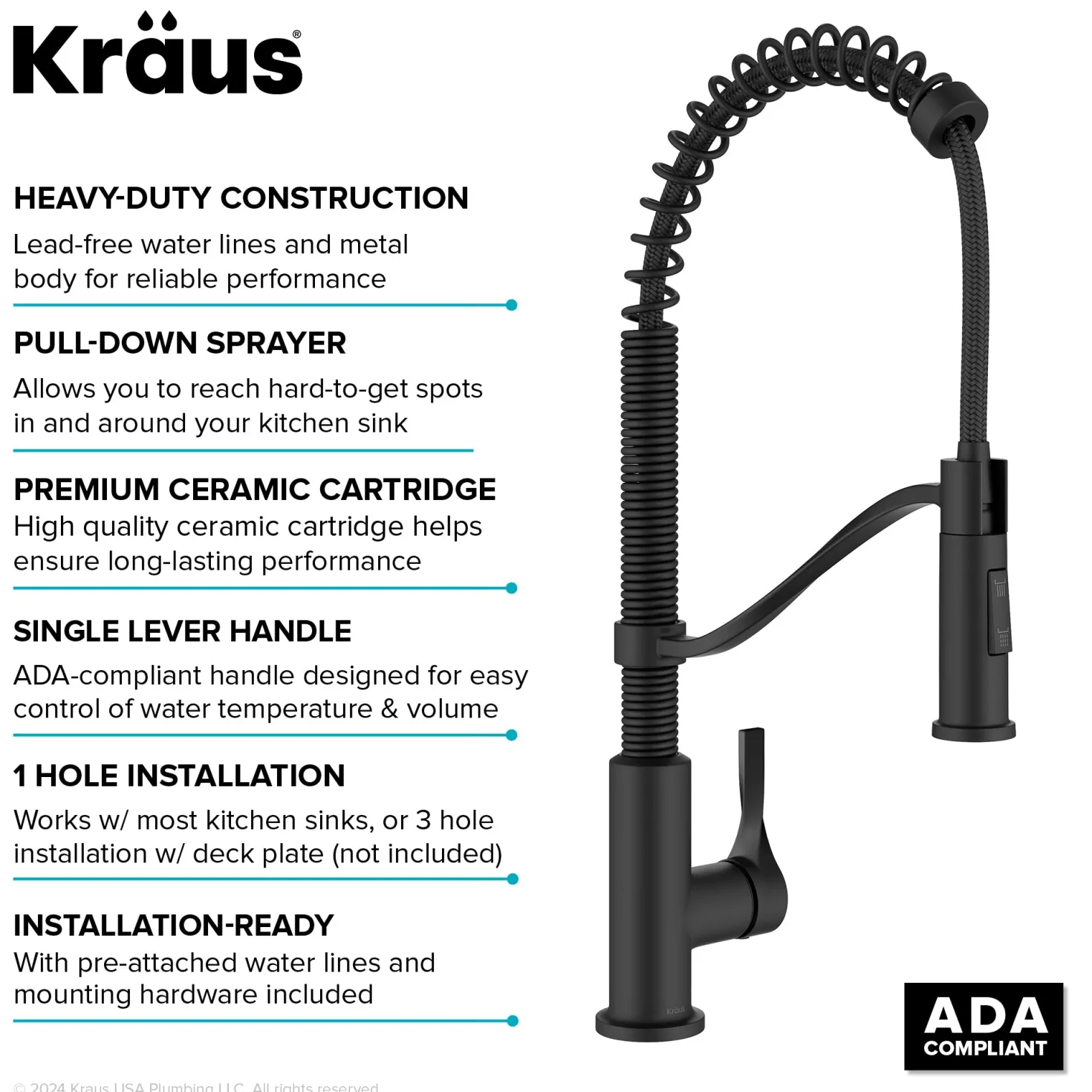KRAUS Torak Single Handle Pull Down Kitchen Faucet in Matte Black