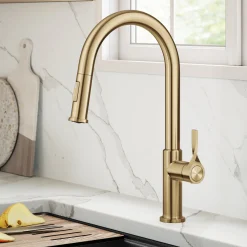 KRAUS Torak Single Handle Pull Down Kitchen Faucet in Brushed Brass