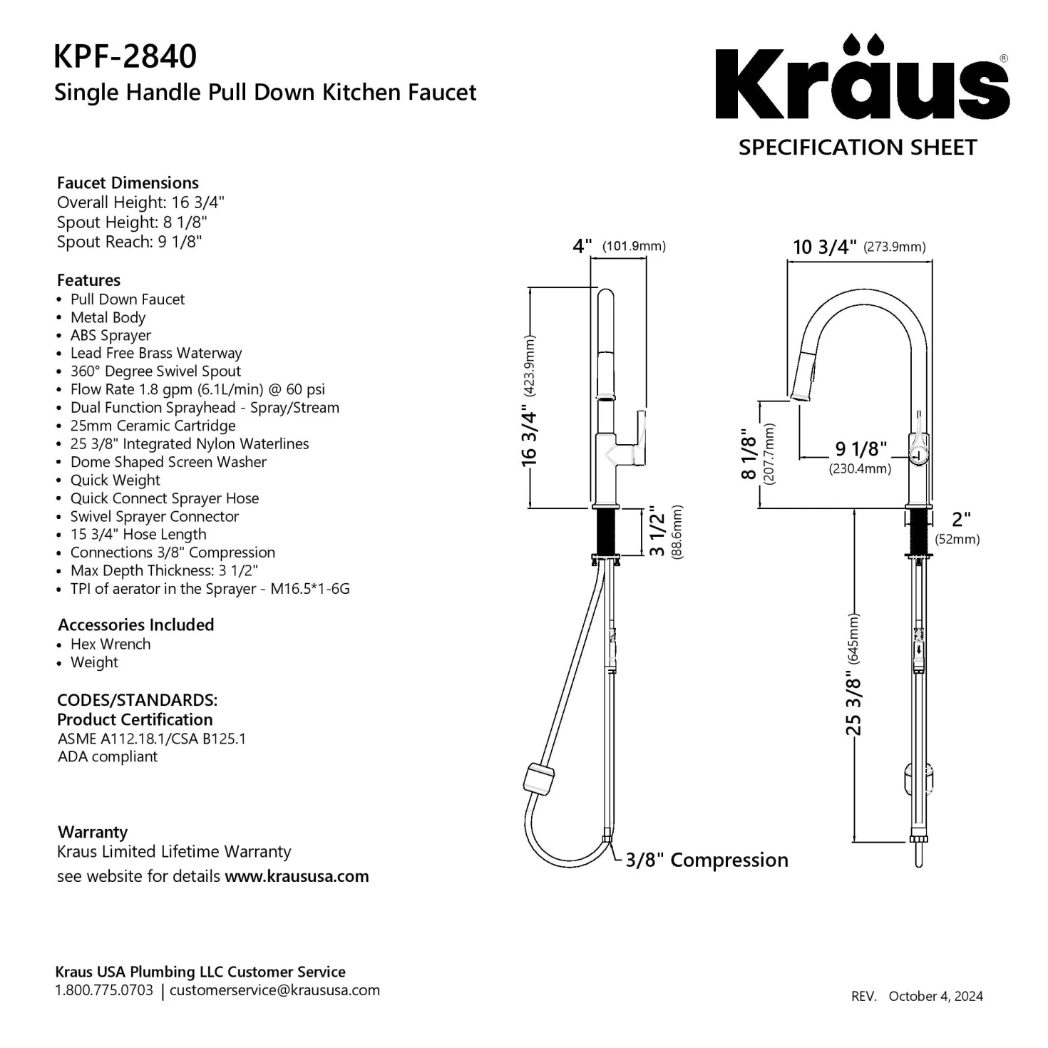 KRAUS Torak Single Handle Pull Down Kitchen Faucet in Brushed Brass