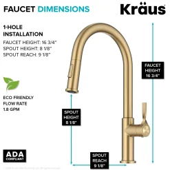 KRAUS Torak Single Handle Pull Down Kitchen Faucet in Brushed Brass