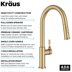 KRAUS Torak Single Handle Pull Down Kitchen Faucet in Brushed Brass