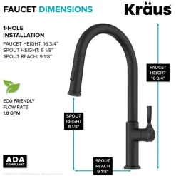 KRAUS Torak Single Handle Pull Down Kitchen Faucet in Matte Black