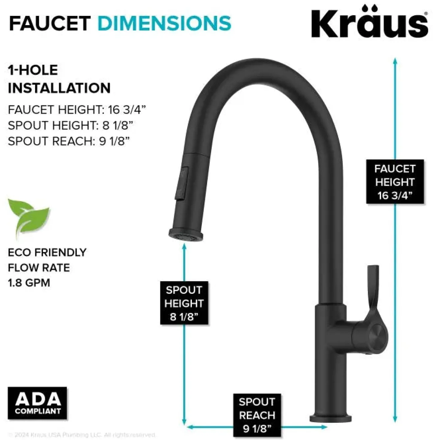 KRAUS Torak Single Handle Pull Down Kitchen Faucet in Matte Black
