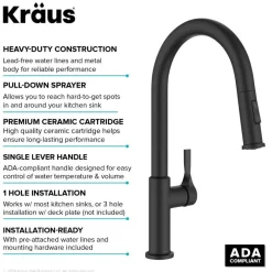 KRAUS Torak Single Handle Pull Down Kitchen Faucet in Matte Black