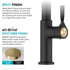 KRAUS Torak Single Handle Pull Down Kitchen Faucet in Matte Black with Brushed Brass