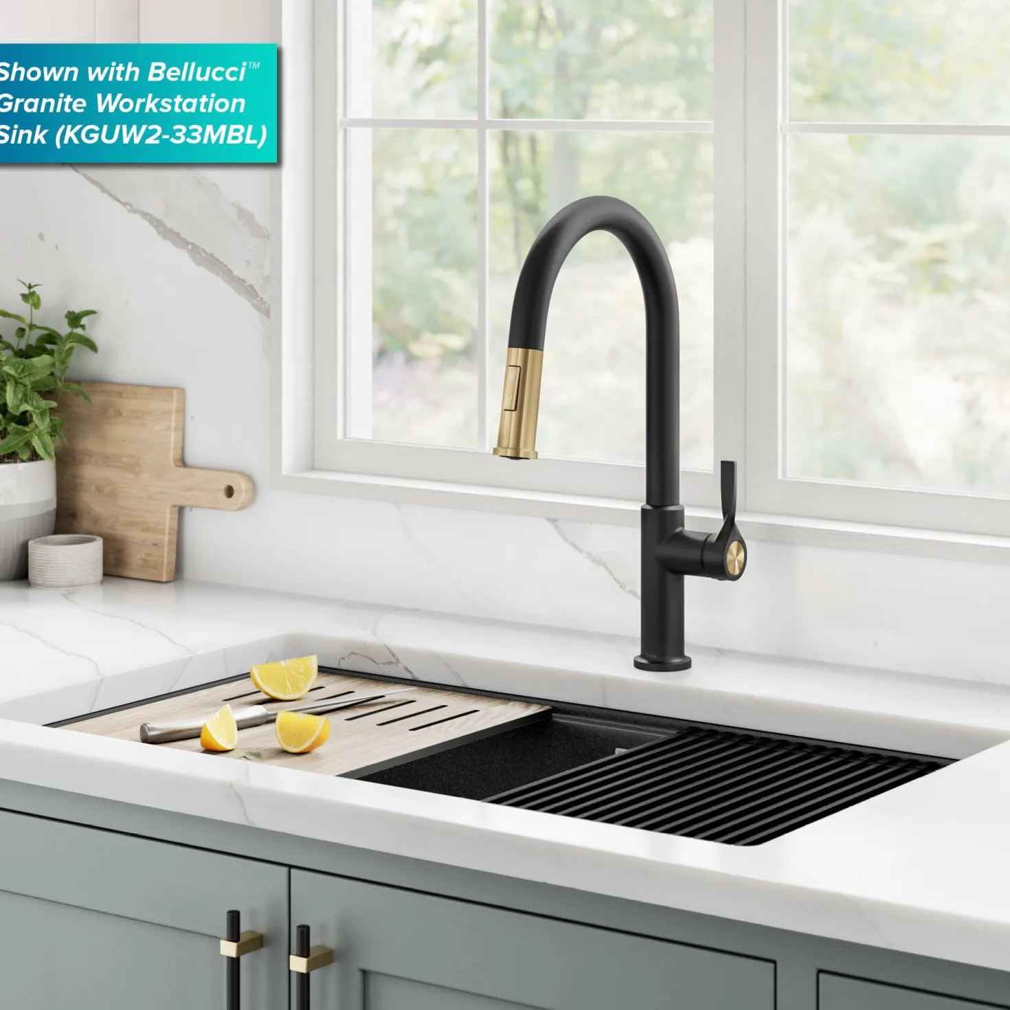 KRAUS Torak Single Handle Pull Down Kitchen Faucet in Matte Black with Brushed Brass