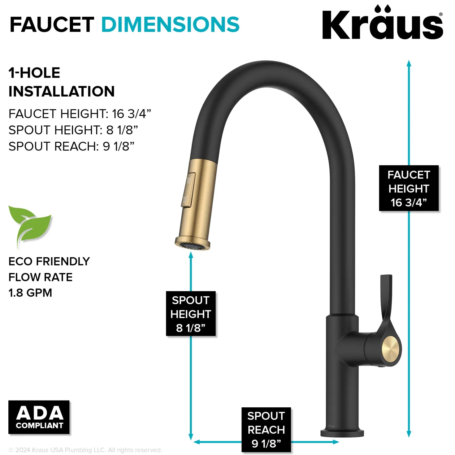 KRAUS Torak Single Handle Pull Down Kitchen Faucet in Matte Black with Brushed Brass