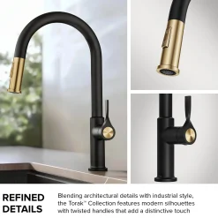 KRAUS Torak Single Handle Pull Down Kitchen Faucet in Matte Black with Brushed Brass