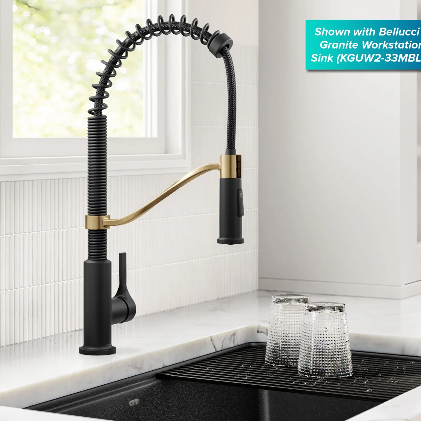 KRAUS Torak Single Handle Pull Down Kitchen Faucet in Matte Black with Brushed Brass
