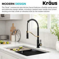 KRAUS Torak Single Handle Pull Down Kitchen Faucet in Matte Black with Brushed Brass