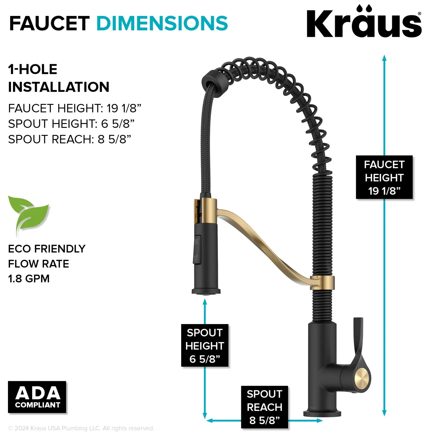 KRAUS Torak Single Handle Pull Down Kitchen Faucet in Matte Black with Brushed Brass