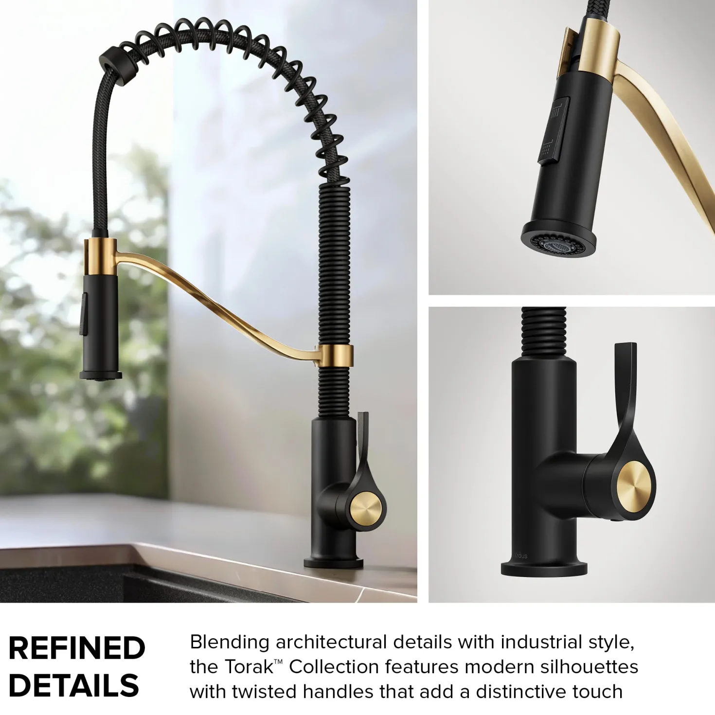 KRAUS Torak Single Handle Pull Down Kitchen Faucet in Matte Black with Brushed Brass