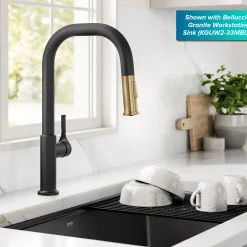 KRAUS Torak Single Handle Pull Down Kitchen Faucet in Matte Black with Brushed Brass