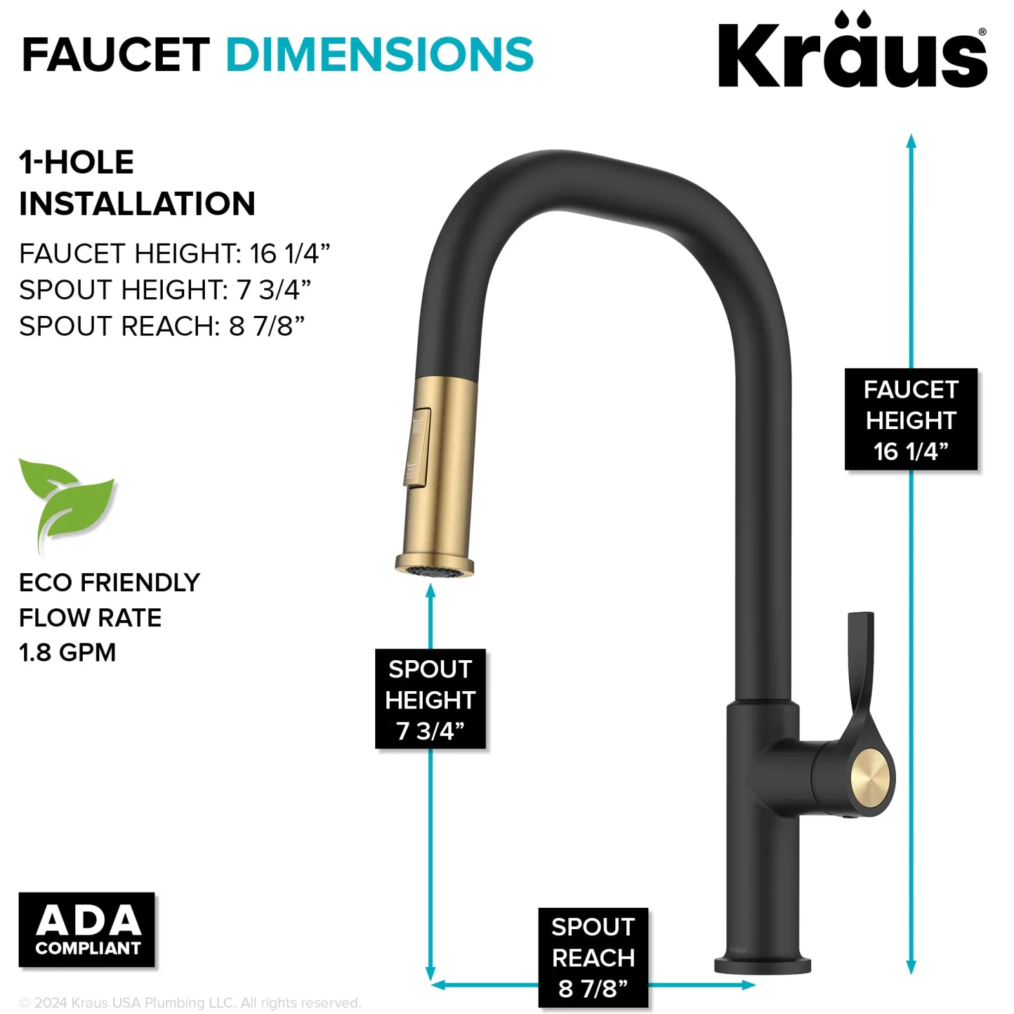 KRAUS Torak Single Handle Pull Down Kitchen Faucet in Matte Black with Brushed Brass