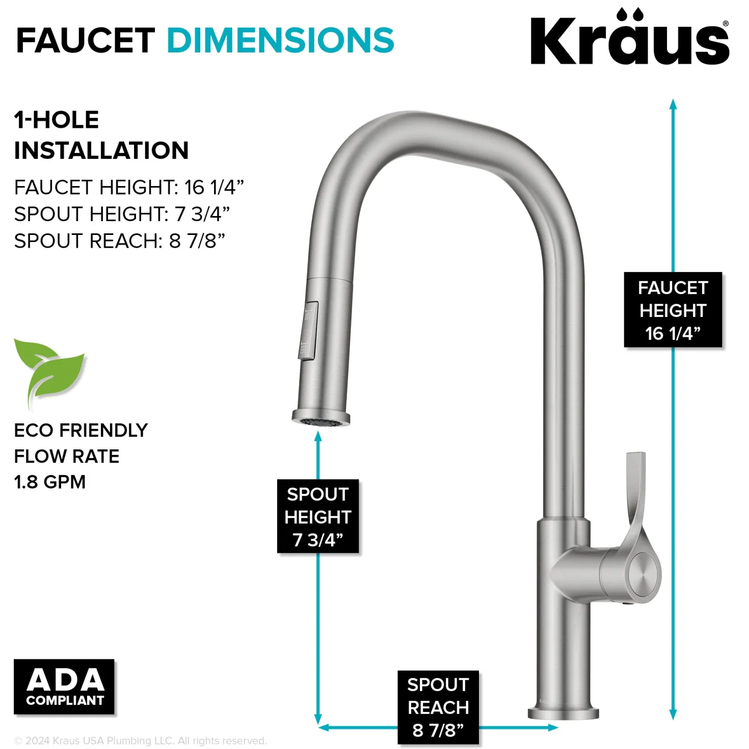 KRAUS Torak Single Handle Pull Down Kitchen Faucet in Spot-Free Stainless